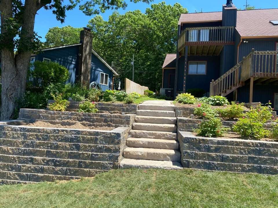 Retaining wall and lakefront landscaping in the Richland and Gull Lake area, Michigan